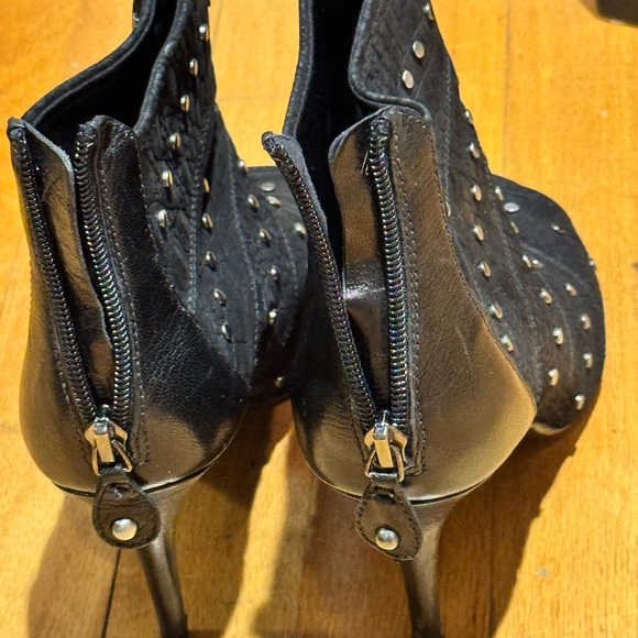 Caressa Shoes - Black Studded Heeled Peep Toe Boots